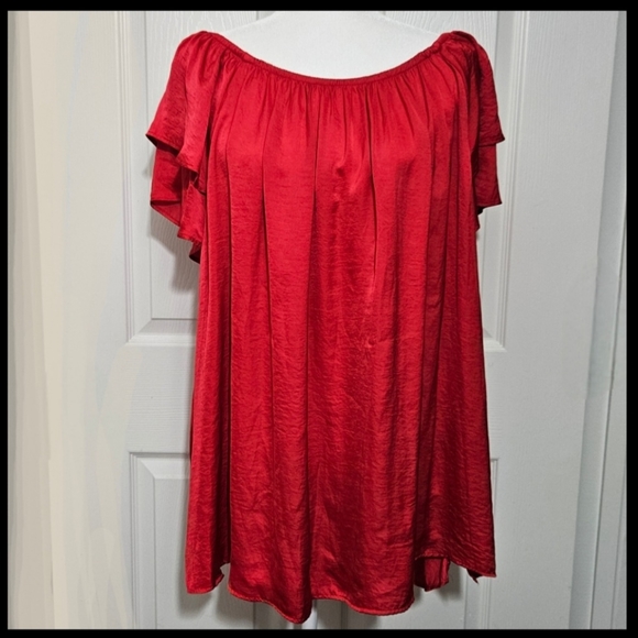 TERRA & SKY Red Blouse Women 2X Excellent Pre-Owned Condition - Picture 1 of 11